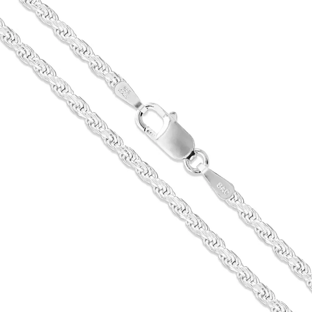 Sterling Silver. 925 ITALY Rope Chain Necklace 2mm Diamond Cut Men Women - Picture 3 of 6